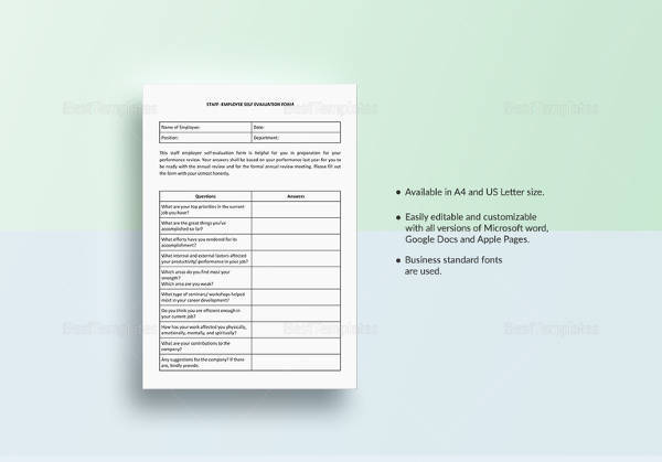 staff employee self evaluation template in ipages