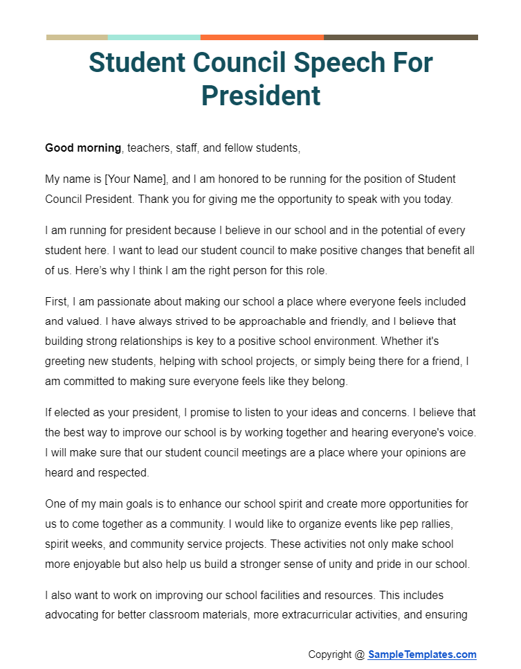 student council speech for president