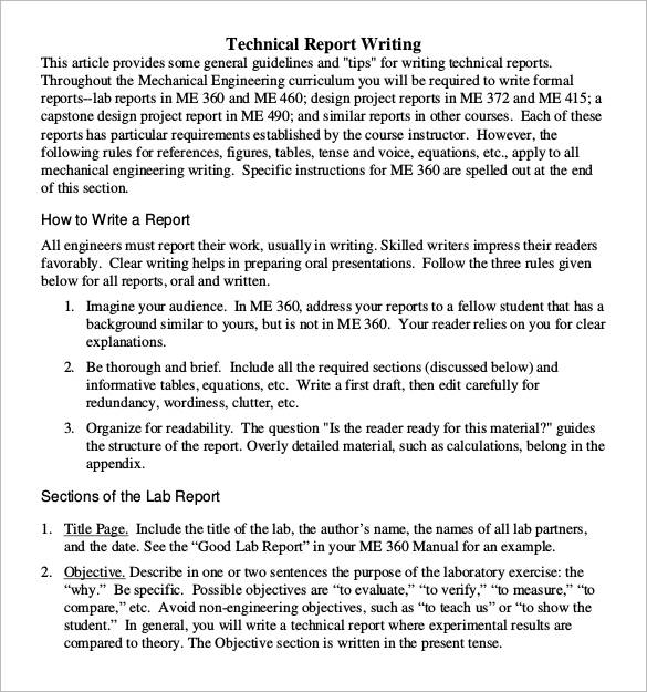 technical report writing format template