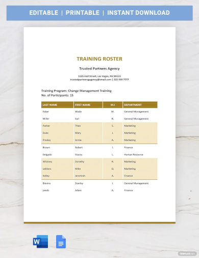 training roster template