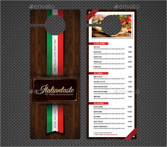 italian restaurant menu door hanger