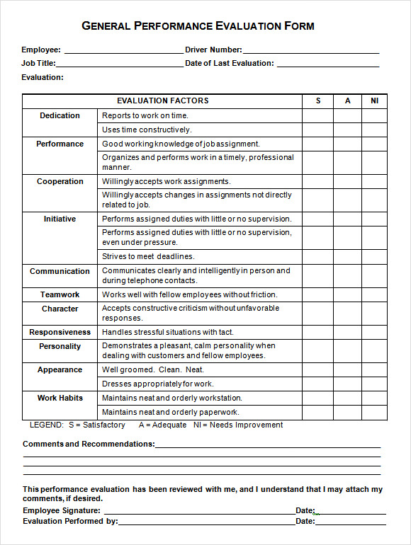 FREE 6+ Sample Performance Evaluation Forms in PDF | MS Word