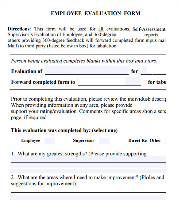 sample performance evaluation form