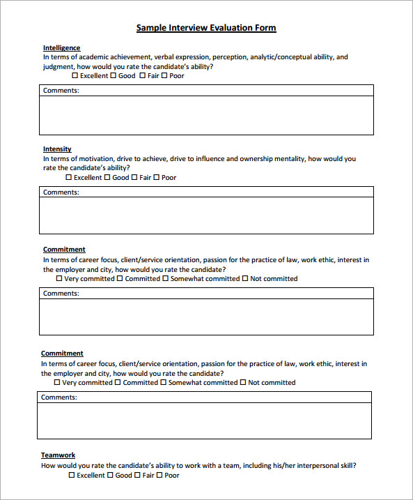 sample interview evaluation form