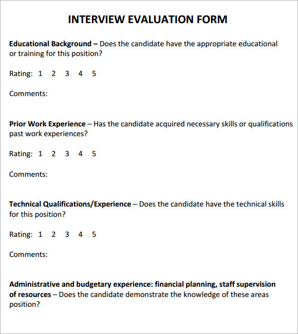 simple interview evaluation template