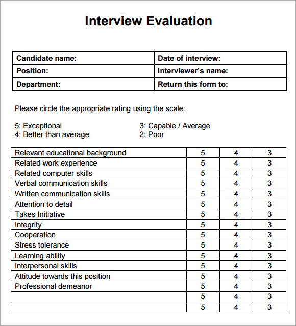 FREE 9 Interview Evaluation Forms In PDF Word