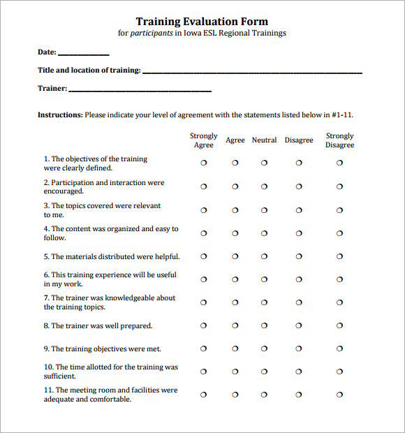 training evaluation form pdf