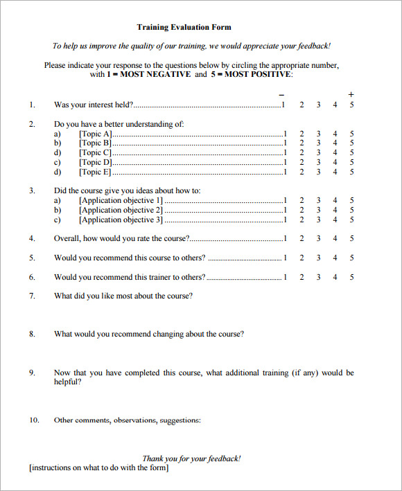 training evaluation form template