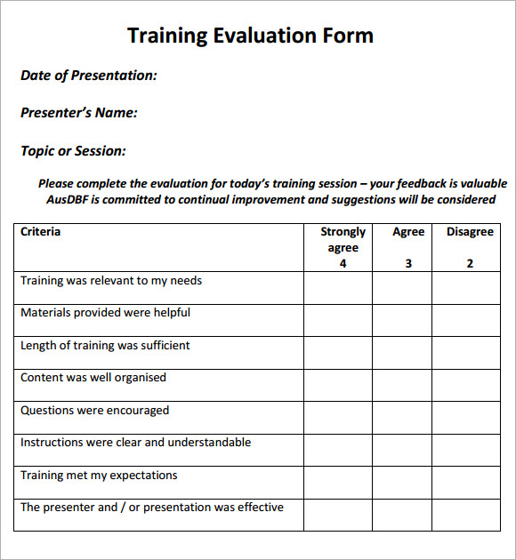 simple training evaluation pdf template