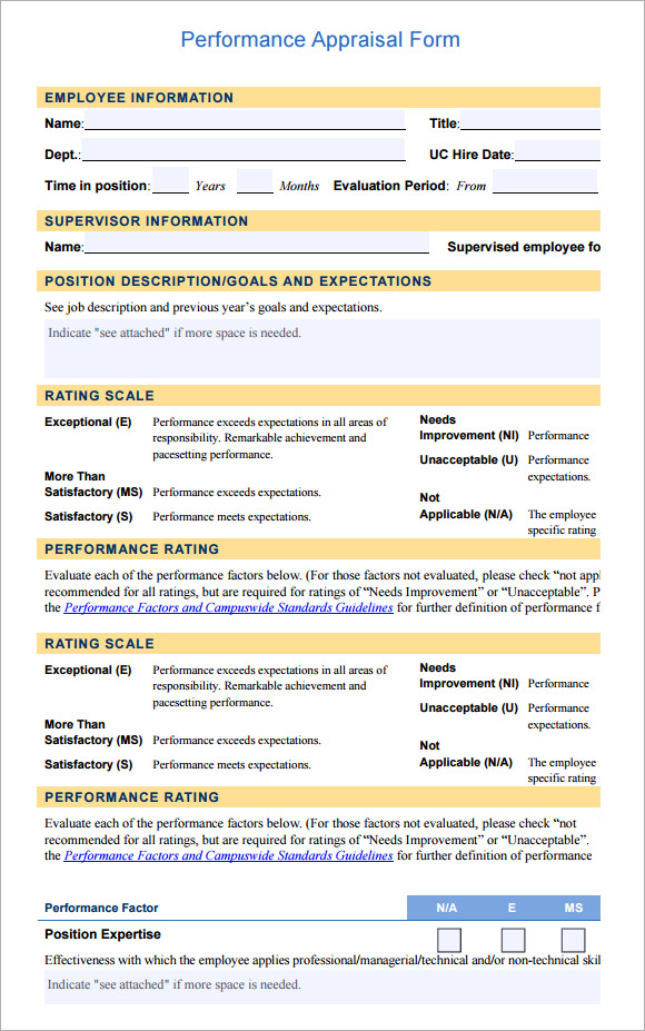 Self Evaluation Template For Employees