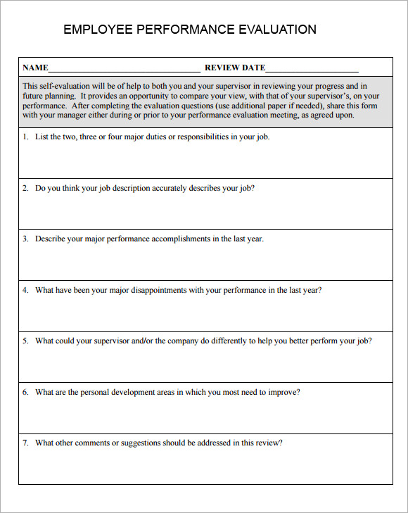 employee performance evaluation form