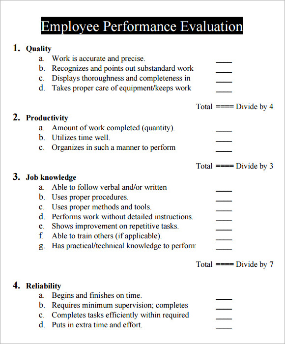 Free 12 Employee Evaluation Form Samples In Ms Word Pages Images