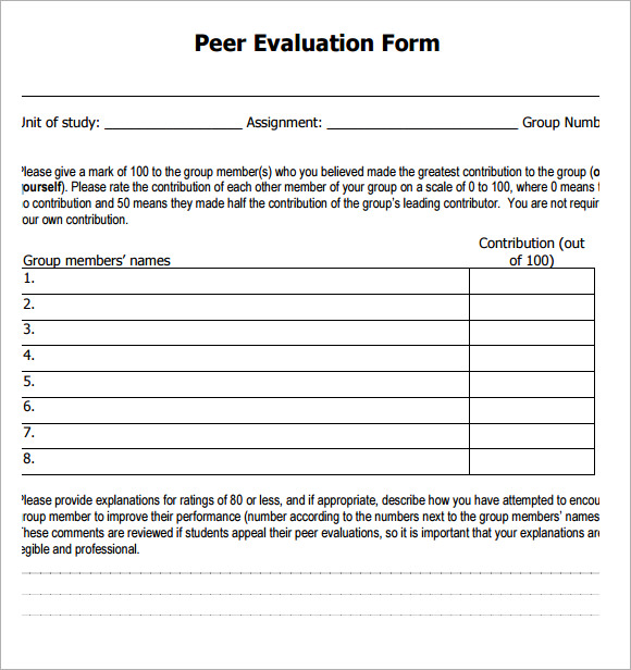 authorization work form for Examples,  Samples,  Evaluation Format Form Free 8  Peer