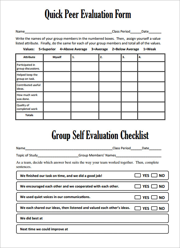 peer evaluation form sample