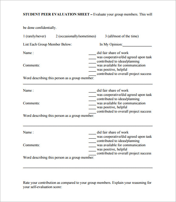 student peer evaluation form sample