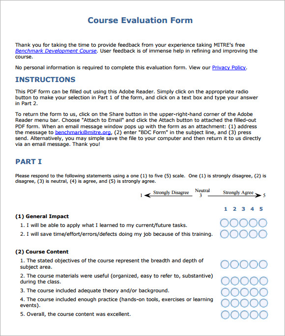 course evaluation form example