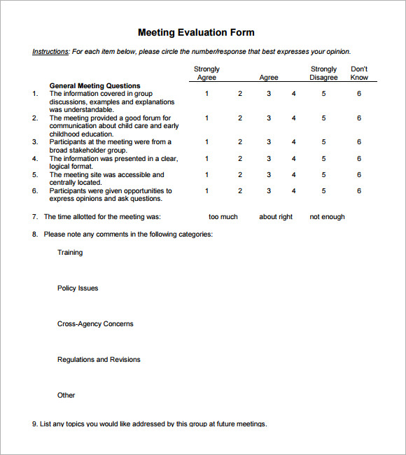 general meeting evaluation template