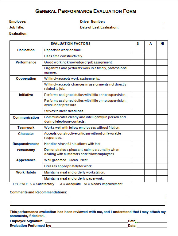 printable performance evaluation form