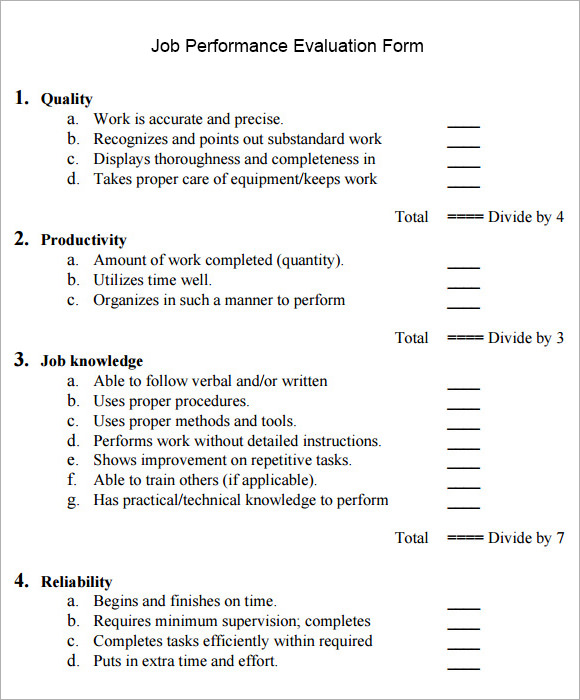 job performance evaluation sample form