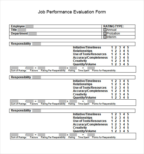 sample job performance evaluation form