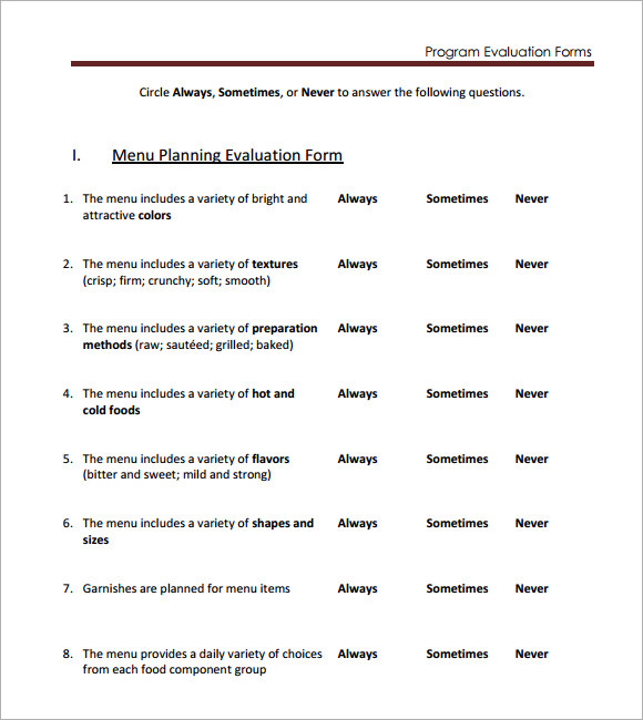 program evaluation format