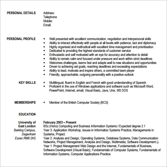 sample modern cv template