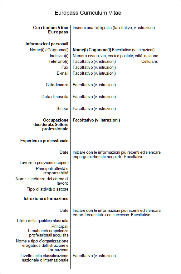 europe vitae curriculum template Sample Word  Europass PDF, in Vitae  6 Curriculum Documents