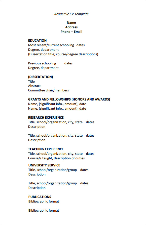 sample sample curriculum vitae Template  Academic 8 Download  Documents  Sample CV PDF in