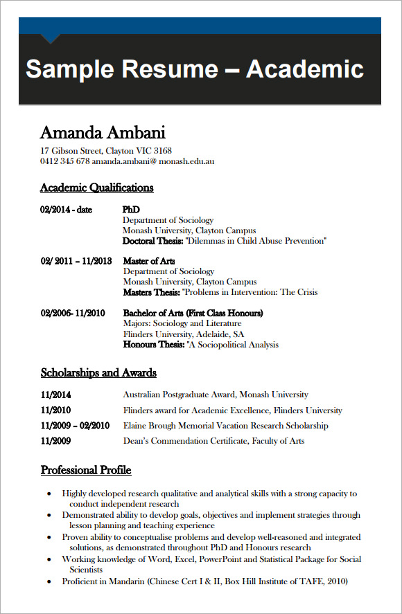 Academic Cv Template Download