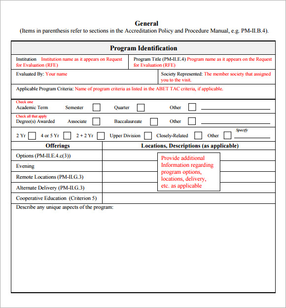 example of program evaluation form