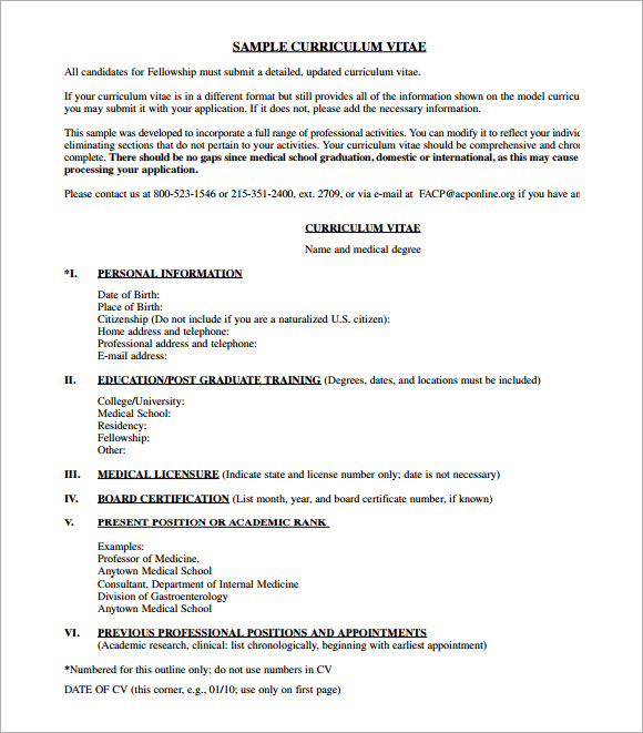 medical cv template simple