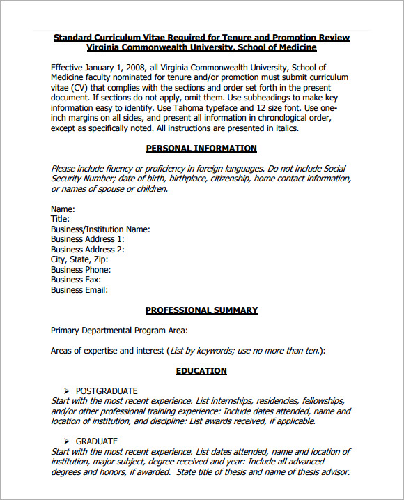 Sample Medical Cv Template 7 Download Documents In Pdf