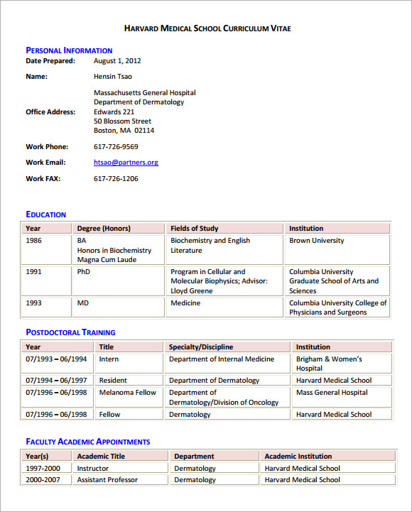 medical cv template pdf sample