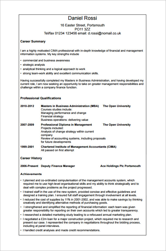 Sample Professional CV - 8+ Download Free Documents in PDF 