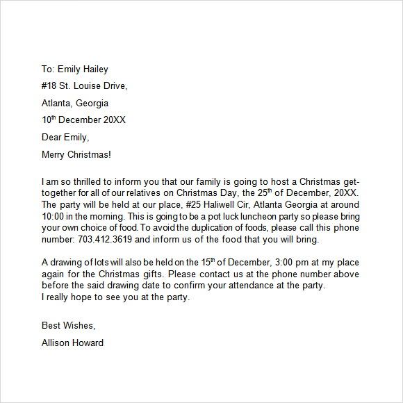 christmas party invitation letter