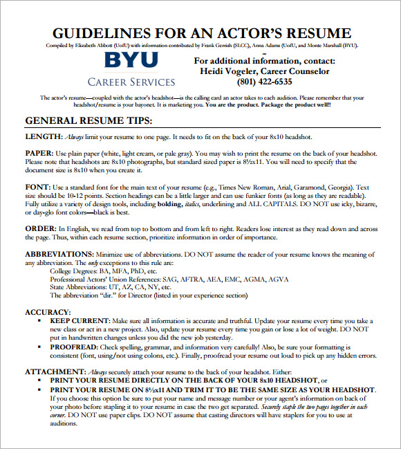 free acting cv template