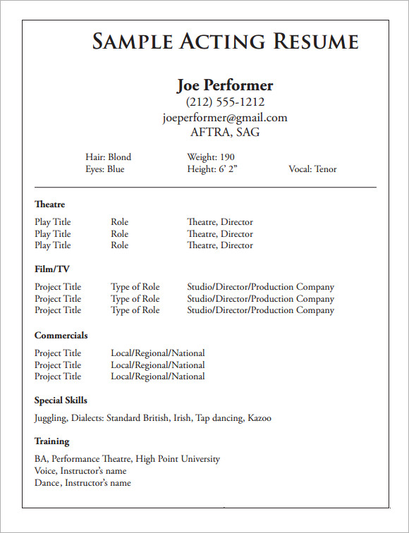 acting cv template