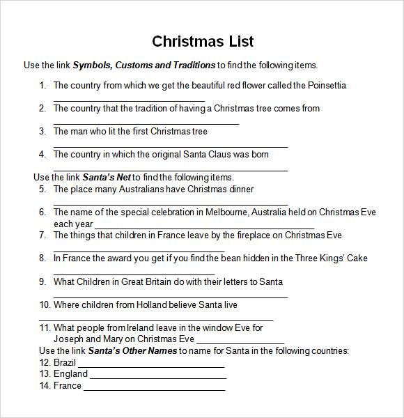 print christmas list template