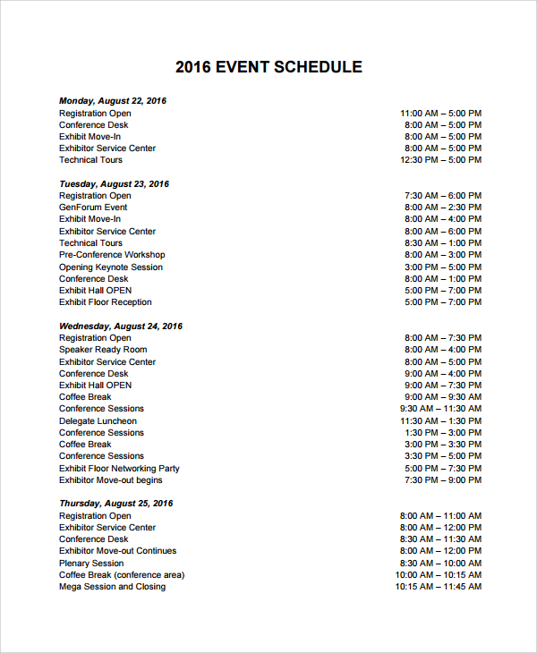 FREE 11+ Sample Event Schedules in PDF MS Word Google Docs