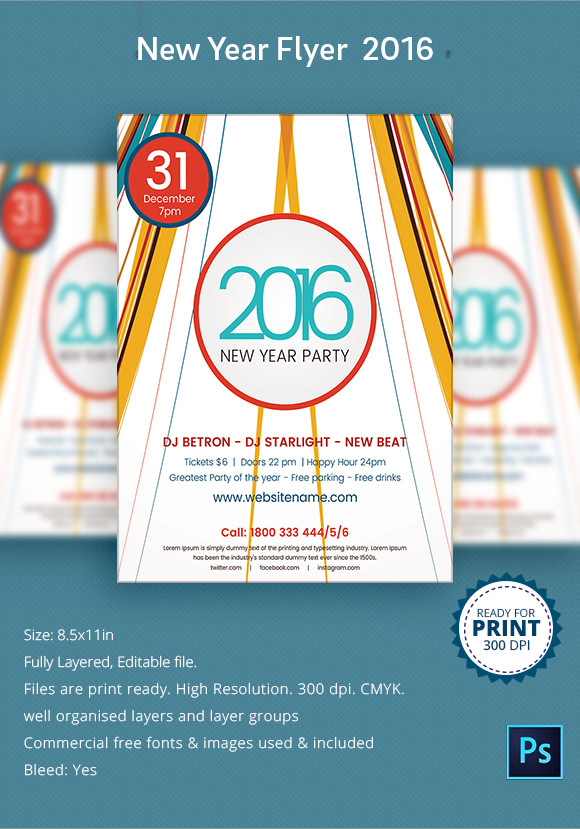 2016 new year party flyer printable version