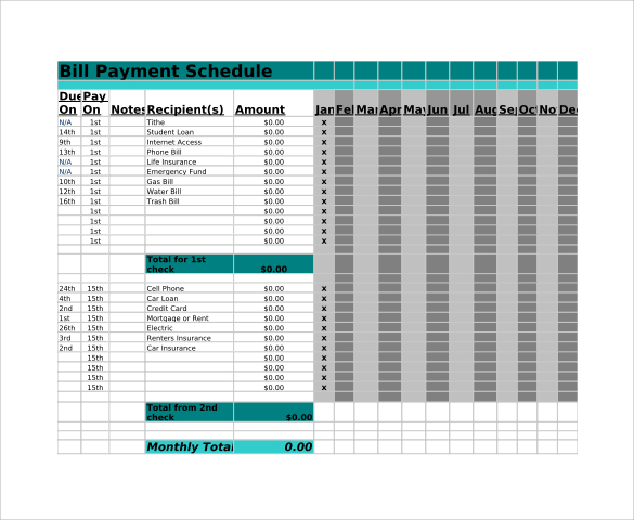 bill payment schedule worksheet