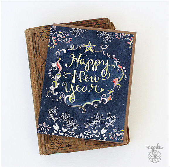starry happy new year greeting card