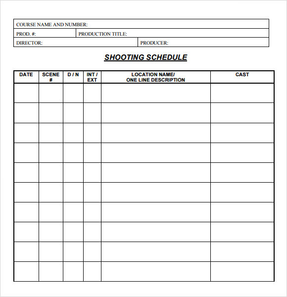 shooting schedule template download