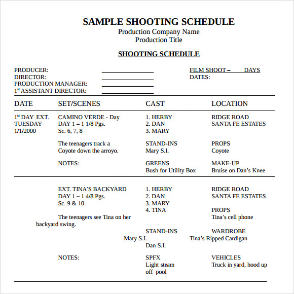 13+ Sample Shooting Schedules Sample Templates