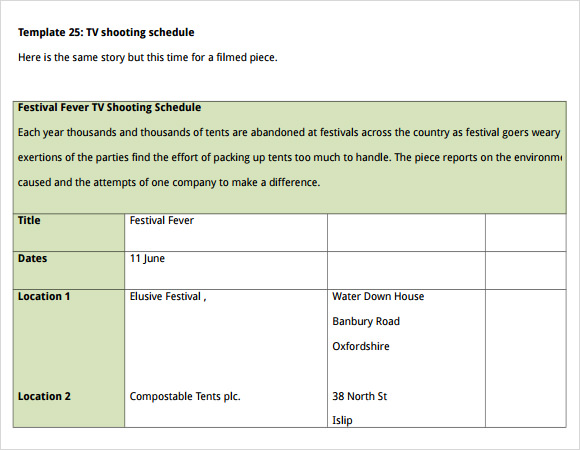 film shooting schedule template