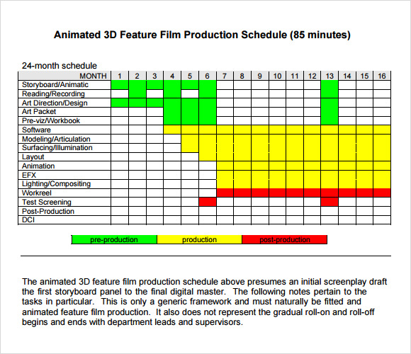 Film Production Schedule Template Free