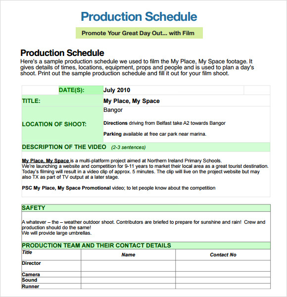 production schedule template