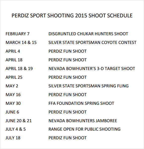 sport shooting 2015 shoot schedule