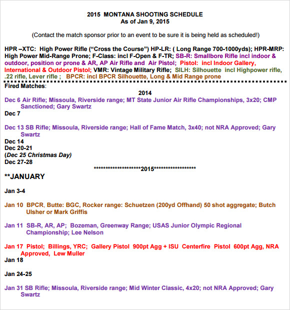 free shooting schedule template