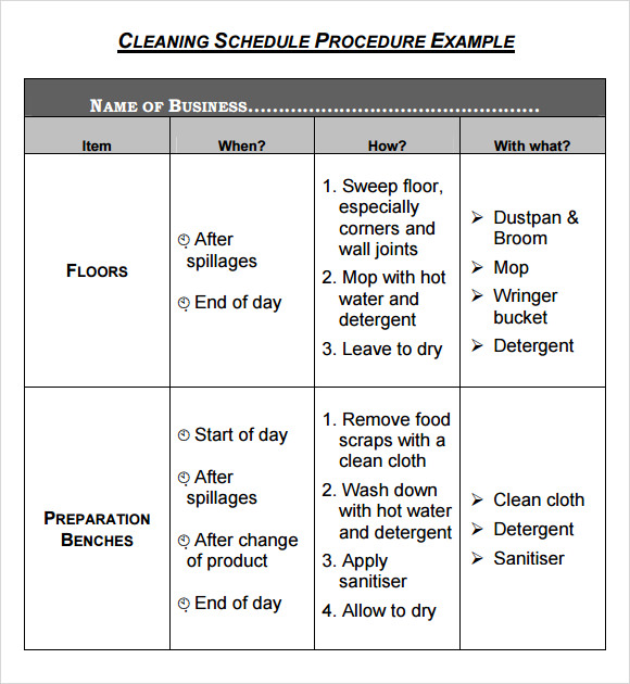 5 Sample Cleaning Schedules Sample Templates